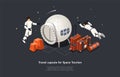 Travel Capsule, Space Tourism, Future Cosmic Travelling Process And Supplies Conceptual Illustration. Isometric Vector Royalty Free Stock Photo