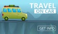 Travel on car concept banner, cartoon style Royalty Free Stock Photo