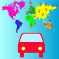 Travel car flat illustration icon, vector