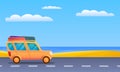 Travel car to sea concept banner, cartoon style Royalty Free Stock Photo