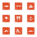 Travel card icons set, grunge style Royalty Free Stock Photo