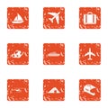 Travel card icons set, grunge style Royalty Free Stock Photo