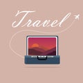 Travel case open picture of landscape sky and sunset sunrise traveling symbol journey exploration