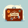 Travel case. suitcase for travellers with sticky badges Royalty Free Stock Photo