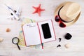 Travel checklist concept. Map, phone, notebook for to do list Royalty Free Stock Photo