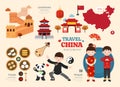 Travel China flat icons set. chinese element icon map and landmarks . Royalty Free Stock Photo