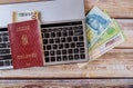 Travel citizenship Hungarian passports with money banknotes of Hungarian forint banknotes