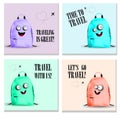 TRAVEL. A collection of posters for a travel company. travel time. School bag. travel bag character