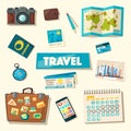 Travel collection. Vacation theme. Cartoon vector illustration.