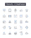 Travel company line icons collection. Adventure agency, Tour operator, Vacation planner, Journey experts, Excursion