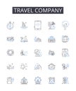 Travel company line icons collection. Adventure agency, Tour operator, Vacation planner, Journey experts, Excursion