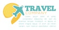 Travel company promotional banner with airplaine and sample text