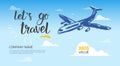 Travel Company Template Banner Airplane Flying In Sky Background Tourist Agency Flyer
