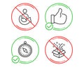 Travel compass, Like and Share icons set. Gift sign. Trip destination, Thumbs up, Referral person. New year. Vector