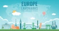 Travel composition with famous Europe landmarks. Travel and Tourism concept. Vector