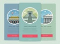 Travel composition with famous world landmarks Beijing, Chichen Itza, Athens. Travel and Tourism. Concept website Royalty Free Stock Photo