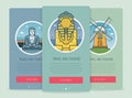 Travel composition with famous world landmarks Giza, Kamakura, Kinderdijk. Travel and Tourism. Concept website template Royalty Free Stock Photo