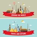 Travel composition with famous world landmarks icons. Vector Royalty Free Stock Photo