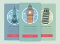 Travel composition with famous world landmarks London, Paris, Pisa. Travel and Tourism. Concept website template. Vector