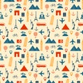 Travel composition with famous world landmarks. Seamless pattern. Vector