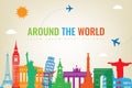 Travel composition with famous world landmarks. Travel and Tourism concept. Vector