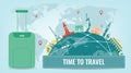 Travel composition with famous world landmarks. Travel and Tourism. Concept website template. Vector Royalty Free Stock Photo