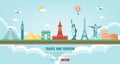 Travel composition with famous world landmarks. Travel and Tourism. Concept website template. Vector.