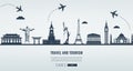 Travel composition with famous world landmarks. Travel and Tourism. Concept website template. Vector