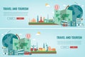 Travel composition with famous world landmarks. Travel and Tourism. Concept website template. Vector