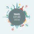 Travel composition with famous world landmarks. Vector