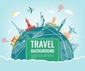 Travel composition with famous world landmarks. Vector