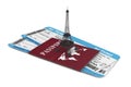 Travel Concept. Airline boarding pass tickets with Eiffel Tower