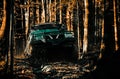 Travel concept with big 4x4 car. Safari suv. Jeep outdoors adventures. Road adventure. Adventure travel. Rally racing Royalty Free Stock Photo