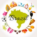 Travel concept with Brazilian icons Royalty Free Stock Photo