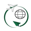 Travel - concept business logo template. Airplane with abstract globe earth. Graphic design element Royalty Free Stock Photo