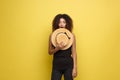 Travel concept - Close up Portrait young beautiful attractive African American woman with trendy hat smiling and joyful Royalty Free Stock Photo