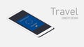 Travel concept design. Smartphone with European union passport on the screen. Isometric vector illustration