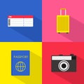 Travel concept flat illustrates with boarding pass passport luggage and camera