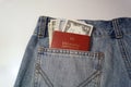 American dollars and foreign passport in the jeans pocket. Royalty Free Stock Photo