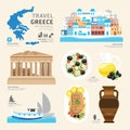 Travel Concept Greece Landmark Flat Icons Design . Vector Royalty Free Stock Photo