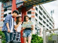 Travel concept.group of happy friend are traveling.tourism looking map find away in Bangkok china Town Royalty Free Stock Photo