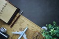 Travel concept. Map on the table andl aircraft Royalty Free Stock Photo