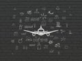 Travel concept: Aircraft on wall background Royalty Free Stock Photo