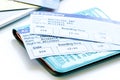 Travel concept with passport, credit cards and flight tickets on