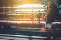 Travel concept, people with luggage walking on train station platform - abstract Royalty Free Stock Photo