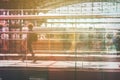 Travel concept, people with luggage walking on train station platform - abstract Royalty Free Stock Photo