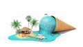 Travel concept. Relaxation island in the sea as melting ice cream