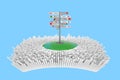 Travel Concept. Travel Signpost with Various Countries Names and Flags in Center of Abstract City with Many Abstract Building. 3d