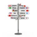 Travel Concept. Signpost with Various Countries Names and Flags. 3d Rendering