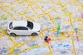 Travel concept. small car on London city map Royalty Free Stock Photo